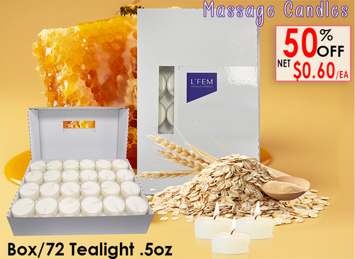 L'Fem Massage Candle Tealight .5oz. Box/72pcs - #13 Oatmeal Milk & Honey