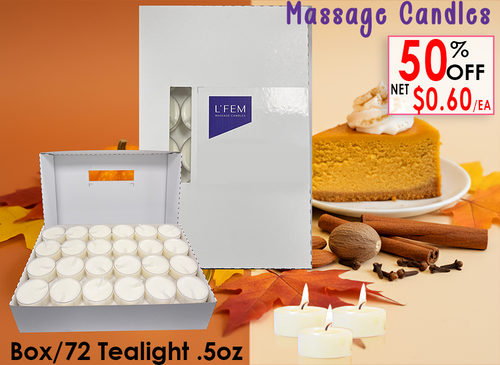 L'Fem Massage Candle Tealight .5oz. Box/72pcs - #19 Pumpkin Cheesecake