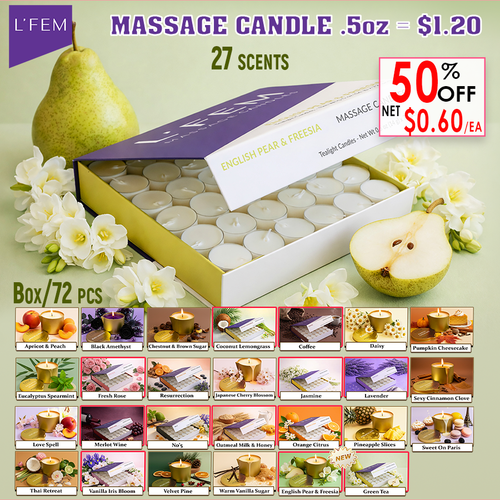 L'Fem Massage Candle Tealight Box/72pcs, Pick your scent