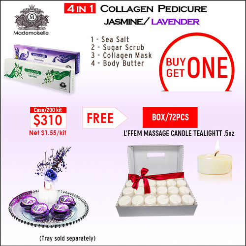 Mademoiselle Collagen Spa 4in1. Buy 1 Case/200kit x $1.55, Free 1 Box/72pcs L'Fem Massage Candle Tealight .5oz 