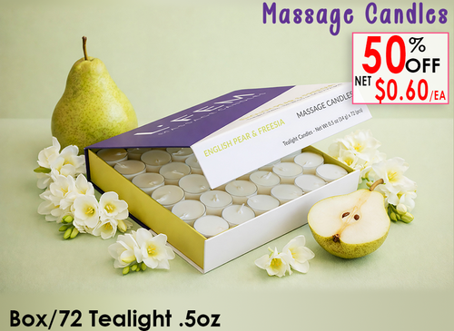 L'Fem Massage Candle Tealight .5oz. Box/72pcs - #27 English Pear & Freesia