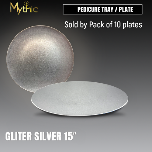 Mythic Pedicure Tray / Plates - #7 XLarge Glitter Silver 15" - Prepacked/10pcs x $5