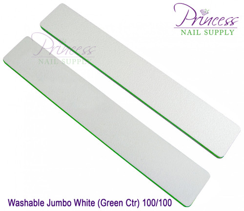 Princess Nail Files - 50 per pack - Washable Jumbo White/Green - Grit: 80/100