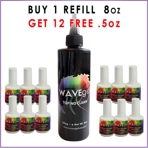 WaveGel No-Clean Top Coat S/O Gel Refill 8oz - GET 12 FREE NO-CLEAN TOP GEL 0.5 oz