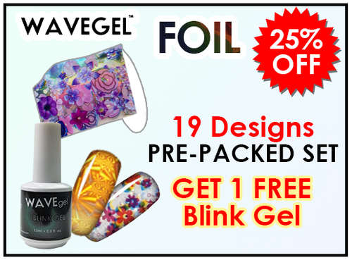WaveGel Foil - Pre-Packed 19 Foil Designs  - GET 1 FREE BLINK GEL