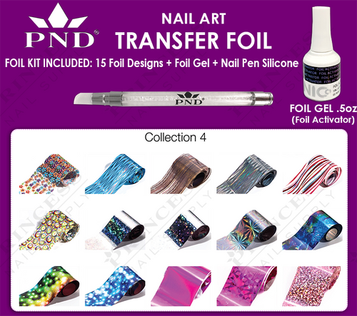 PND Transfer Foil Kit(15designs)+Nico Foil Activator Gel+Nail Pen Silicone Collection #4 (Final Sale)