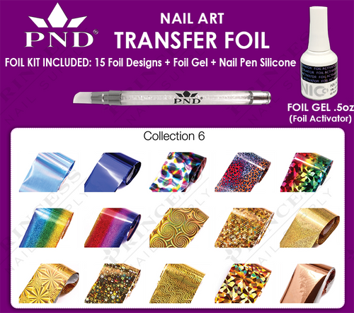 PND Transfer Foil Kit(15designs)+Nico Foil Activator Gel+Nail Pen Silicone Collection #6 (Final Sale)