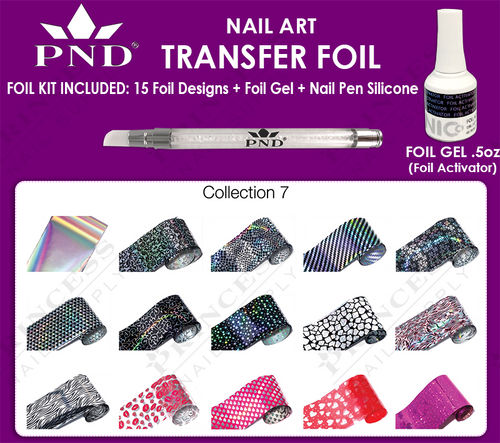 PND Transfer Foil Kit(15designs)+Nico Foil Activator Gel+Nail Pen Silicone Collection #7 (Final Sale)