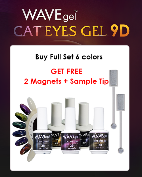 WaveGel Cat Eyes 9D Gel - #25 - #30 = 6 colors x $4.95. FREE 2 Double Header MAGNETS + 1 TIP