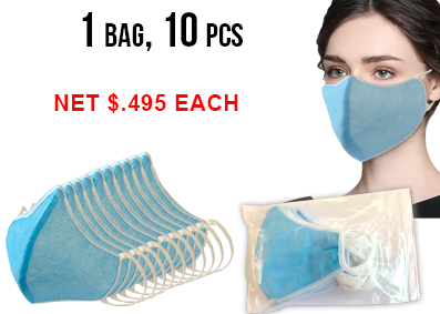 Non-Woven 4Ply Face Mask - Multi-use by washing 10pcs/bag