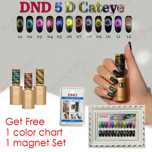 DND 5D Cat Eye Gel #01-#12(out of Stock #3) =11 colors x $6.67, 1 Magnet, 1 Color Chart