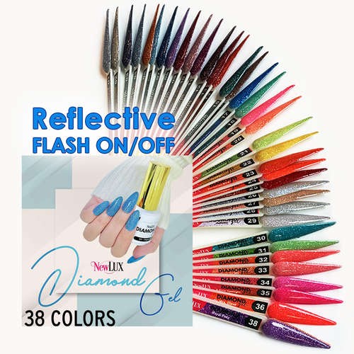 NewLUX Diamond Gel .5oz #01 - #38 = 38 colors x $7. Free 1 Sample Tip