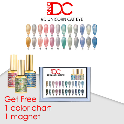 DC 9D Cat Eye Gel Unicorn #13-#24 = 12 colors x $7.50, 1 Magnet, 1 Chart