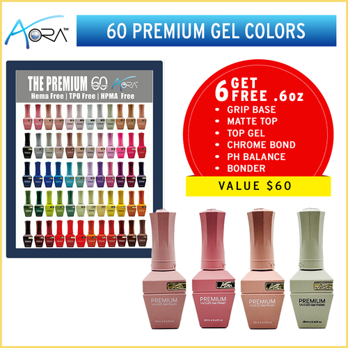 Aora Premium Gel .6oz #01 - #60 = 60 colors x $7.50, Free Gifts