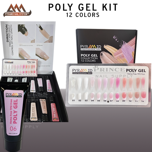 Pyramid Poly Gel Kit -12 tube colors 2oz x $7.50 + 1 Tip included