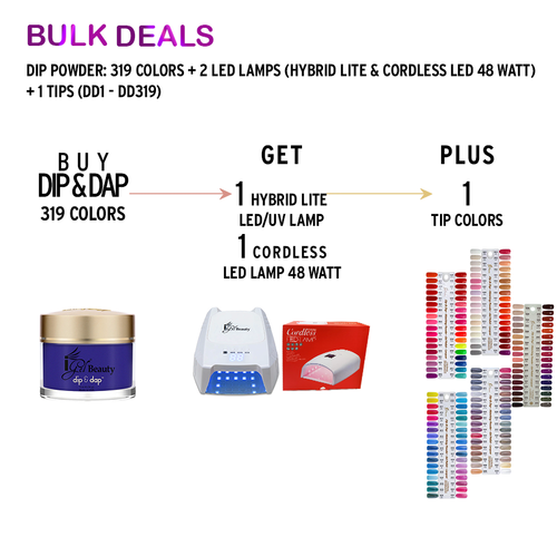 iGel Dip & Dap Powder #DD01-#DD319 = 317 colors x $6.30 FREE  2 LED Lamps + 1 Tip