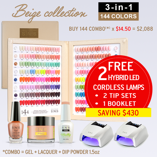 3in1 SNS Pro Beige Combo Set #001 - #144 = 144 colors, Free Gifts Value $430