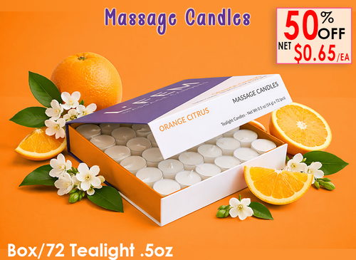 L'Fem Massage Candle Tealight .5oz. Box/72pcs - Orange Citrus