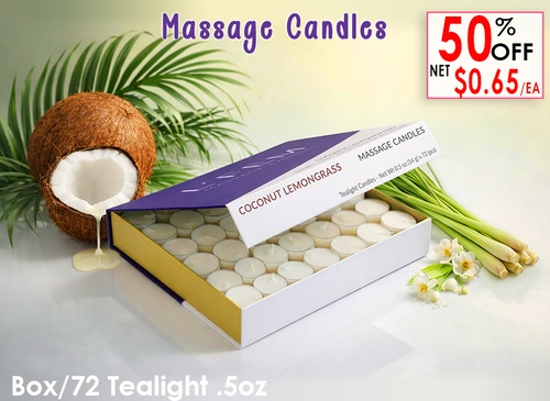 L'Fem Massage Candle Tealight .5oz. Box/72pcs - Coconut Lemongrass