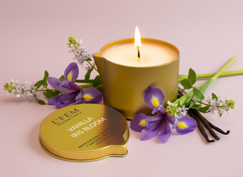 L'Fem Massage Candle 8oz - Vanilla Iris Bloom
