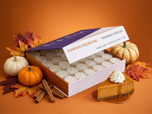 L'Fem Massage Candle Tealight .5oz. Box/72pcs - Pumpkin Cheesecake