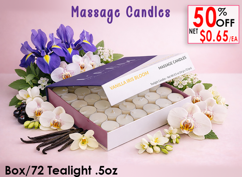 L'Fem Massage Candle Tealight .5oz. Box/72pcs - Vanilla Iris Bloom
