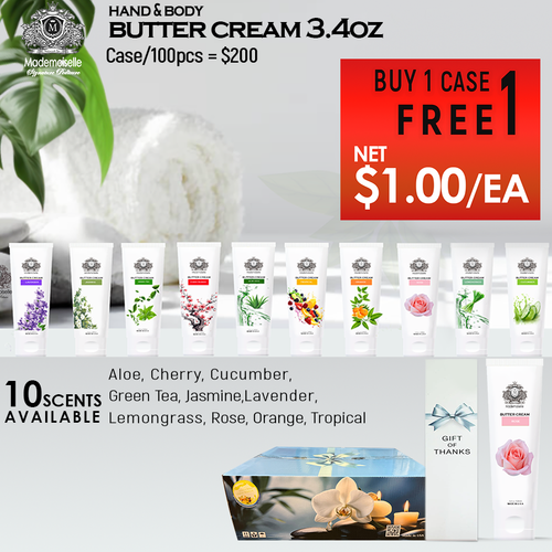 Mademoiselle Butter Cream 3.4oz Case/100pcs. Buy 1 Free 1