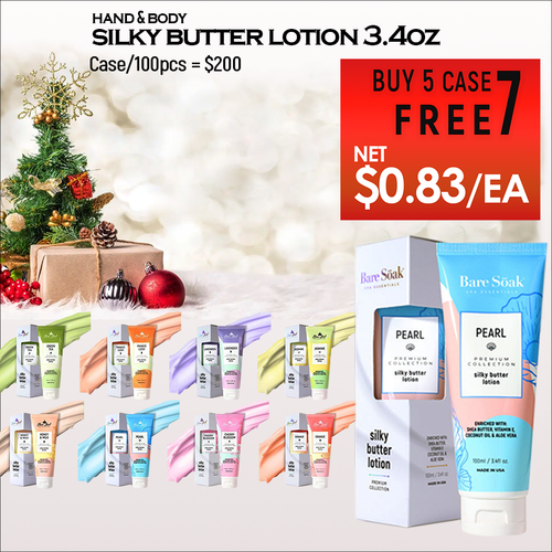 Bare Soak Lotion 3.4oz Buy 5 Master-Case/100pcs Free 7 Master-Case/100pcs = 12 Cases (Net $0.83/Ea)