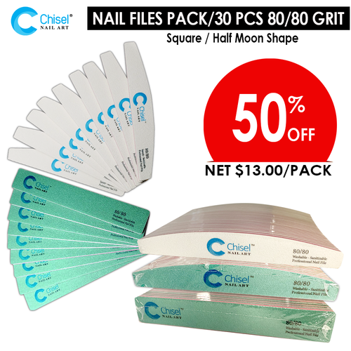 Chisel Nail File Pack/30pcs - Grit 80/80
