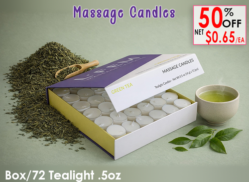 L'Fem Massage Candle Tealight .5oz. Box/72pcs - Green Tea