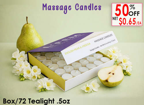 L'Fem Massage Candle Tealight .5oz. Box/72pcs - English Pear & Freesia