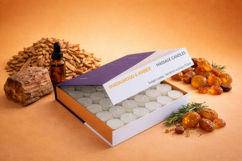 L'Fem Massage Candle Tealight .5oz. Box/72pcs - Sandalwood & Amber