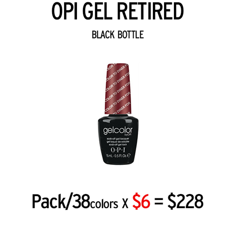OPI Retired GelColor .5oz (BLK) Prepacked/ 38 colors x $6 (Clearance)
