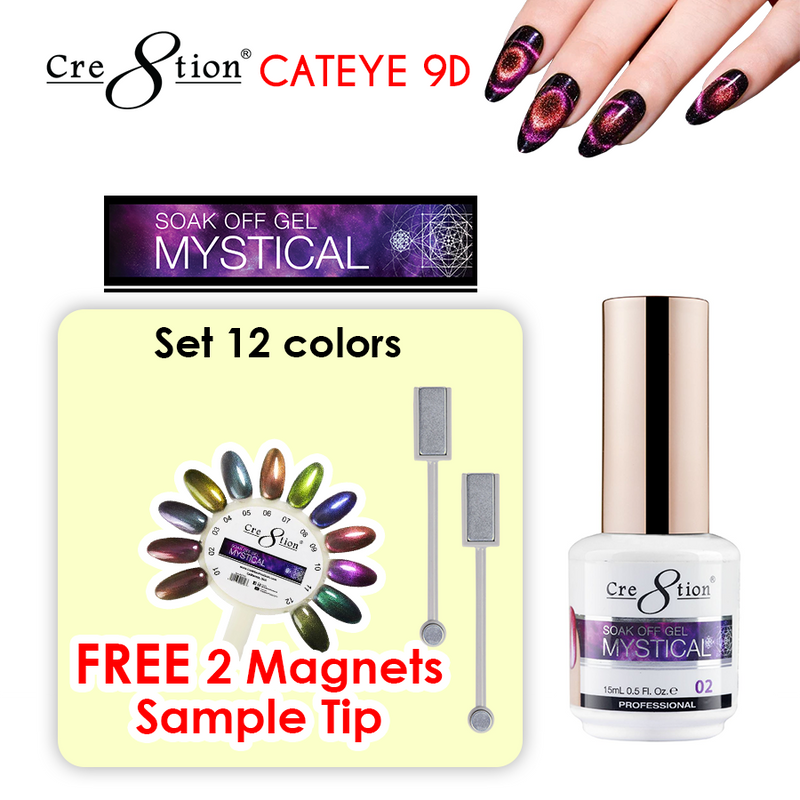 Cre8tion Mystical Cat Eye 9D Gel - Complete Set - 12Colors (#01 - #12) GET FREE 2 MAGNETS+ SAMPLE TIP