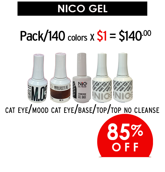 NICo Gel Cat Eye/Mood Cat Eye/Base/Top/Top No Cleanse Prepacked/140 pc x $1 (Final Sale) No Sample Tip