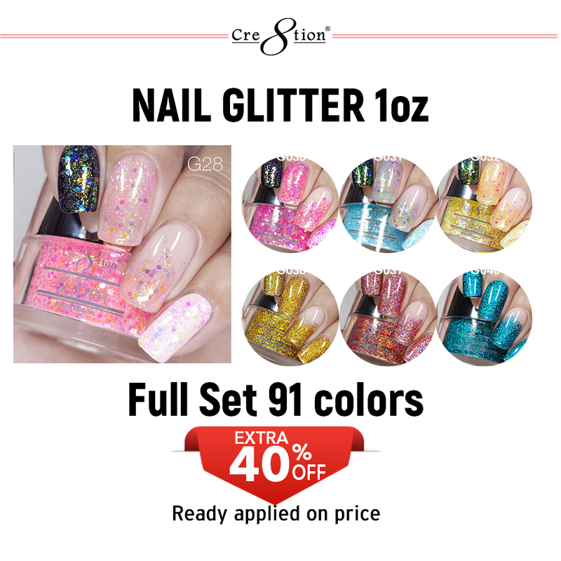 Cre8tion Nail Art Glitter 1oz - Full Set 91 colors x $8.99