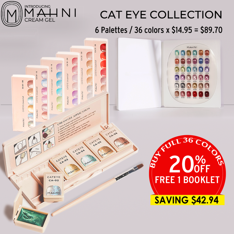 Mahni Cream Gel Glitter/Cat Eye 6 Palettes/36 colors: #01-36, Free 1 Book (value $25)