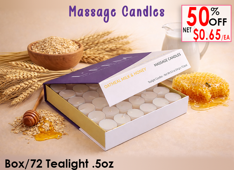 L'Fem Massage Candle Tealight .5oz. Box/72pcs - #13 Oatmeal Milk & Honey