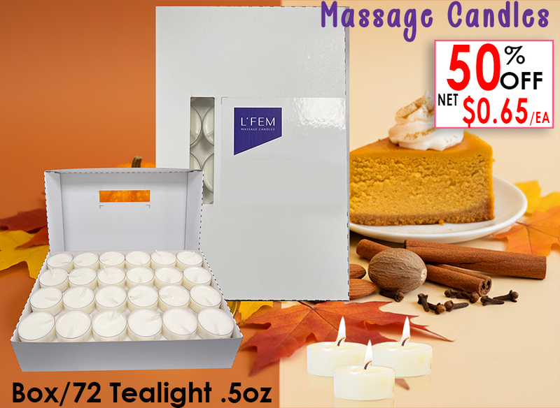 L'Fem Massage Candle Tealight .5oz. Box/72pcs - #19 Pumpkin Cheesecake