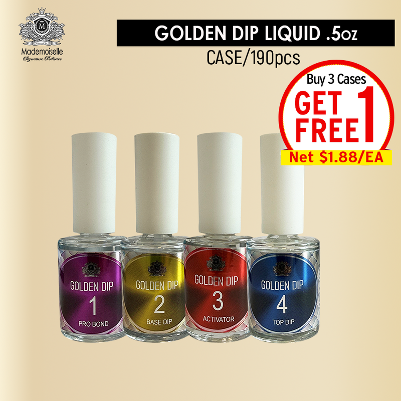 Mademoiselle Golden Dip Liquid .5oz Case/190pcs. Buy 3 Free 1 = 4 Cases (Net $1.88/Ea)