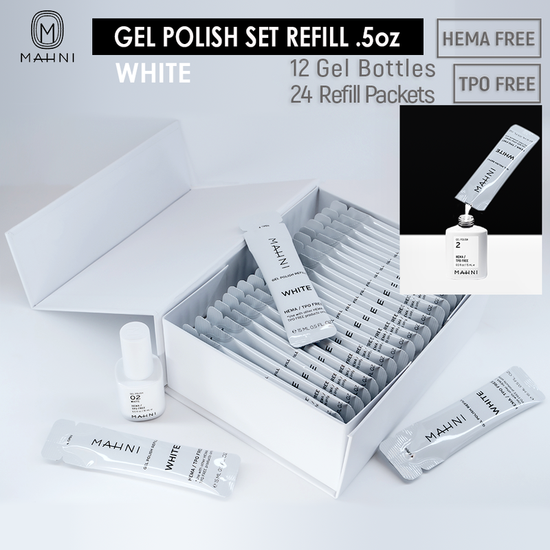 Mahni - White Gel Polish Set/12 bottles + 24 packets (Net $2.09/.5oz)