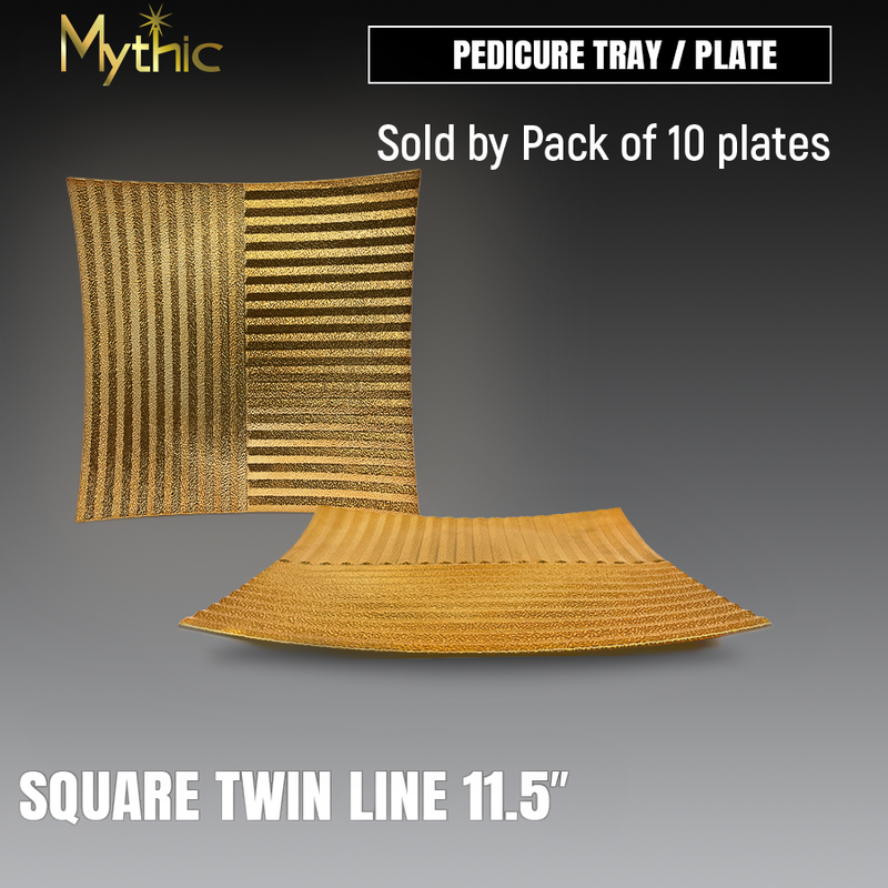 Mythic Pedicure Tray / Plates - #2 Square Gold twin line - Prepacked/10pcs x $5