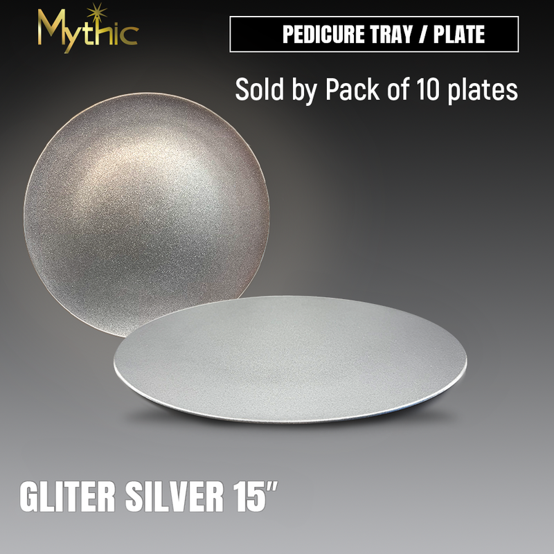 Mythic Pedicure Tray / Plates - #7 XLarge Glitter Silver 15" - Prepacked/10pcs x $5