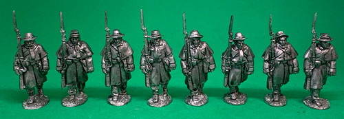 CS Infantry, greatcoats, marching at the shoulder