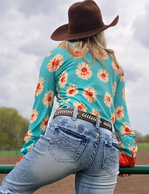 Pullover Button Up (Turquoise Floral Jersey Lightweight Stretch)