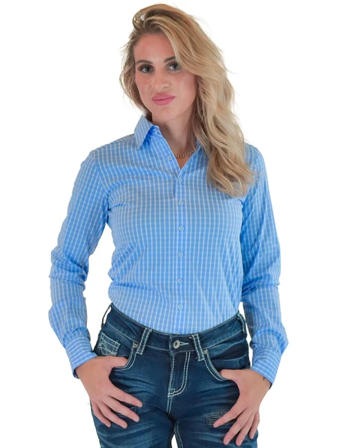 Sky Blue Structured Plaid Pullover Button Up