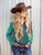 Pullover Button Up (Turquoise Metallic Shimmer Stretch Jersey With Copper Metallic Snakeskin Fabric Accents)