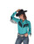 Pullover Button Up (Black Turquoise Breathe Lightweight Stretch Jersey With Printed Horses)