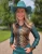 Leopard Jersey & Emerald Satin With Emerald Sequin Sheer Sleeves Pullover Button Up
