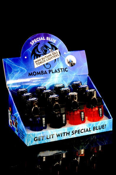 12 Pc Special Blue Momba Plastic Torch Lighter Display - L0202
